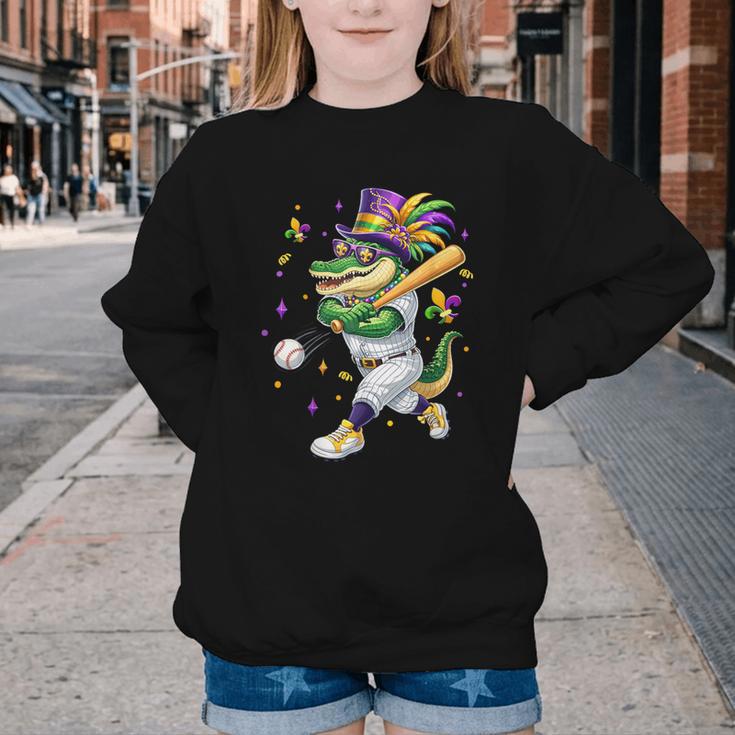 Baseball Player Mardi Gras Alligator Carnival Costume Beads Youth Crewneck Sweatshirt Baseball Player Mardi Gras Alligator Carnival Costume Beads Youth Crewneck Sweatshirt