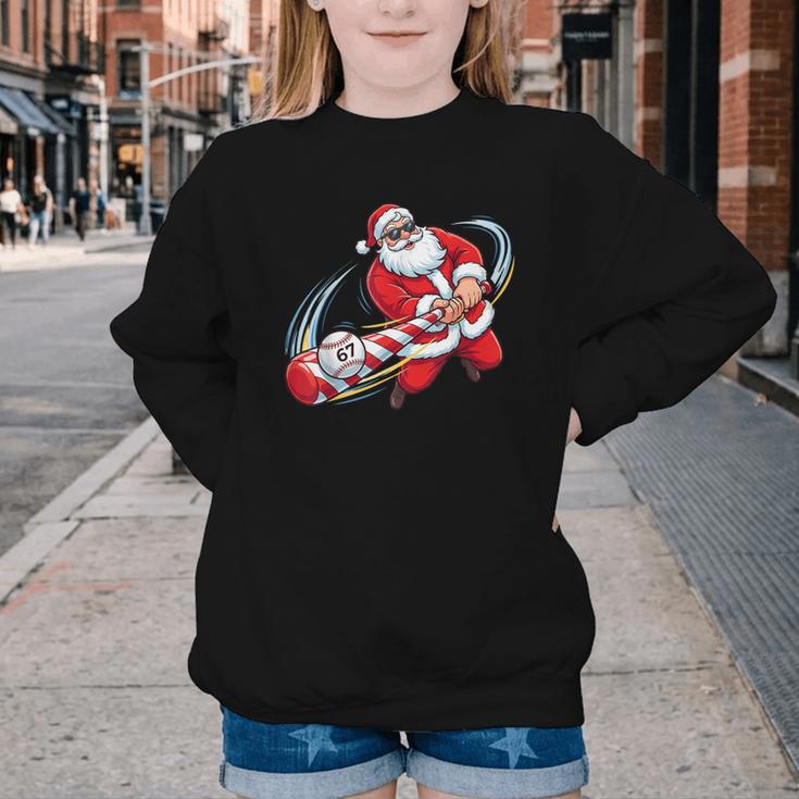 Baseball Santa 67 Christmas Xmas Pajamas Boys Youth Crewneck Sweatshirt
