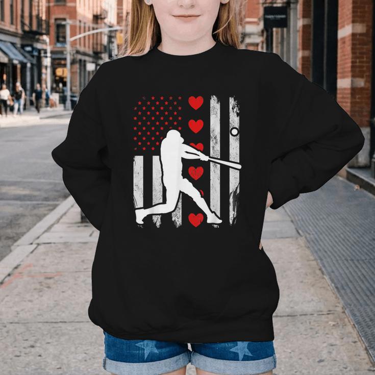 Baseball Silhouette Heart USA Flag Hearts American Boys Kids Youth Crewneck Sweatshirt Baseball Silhouette Heart USA Flag Hearts American Boys Kids Youth Crewneck Sweatshirt