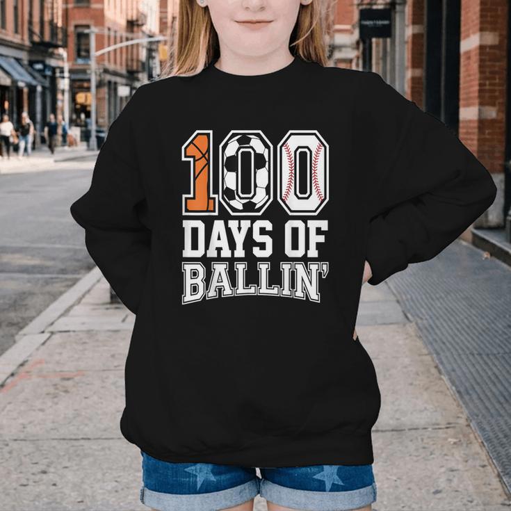 Baseball Soccer Basketball 100 Days Of School Youth Crewneck Sweatshirt