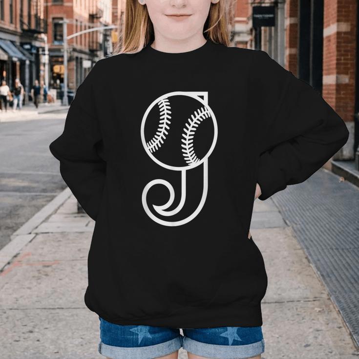 Baseball Sport Player Monogram Cool Initial Letter J Youth Crewneck Sweatshirt