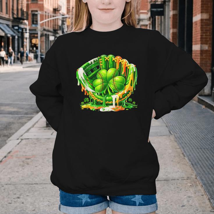 Baseball St Patricks Day Carnival Party Ice Cream Drip Boys Youth Crewneck Sweatshirt