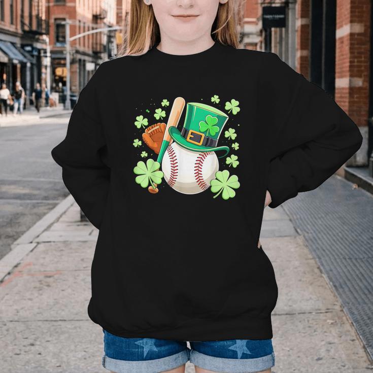 Baseball St Patricks Day Lucky Baseball Player Shamrock Youth Crewneck Sweatshirt Baseball St Patricks Day Lucky Baseball Player Shamrock Youth Crewneck Sweatshirt