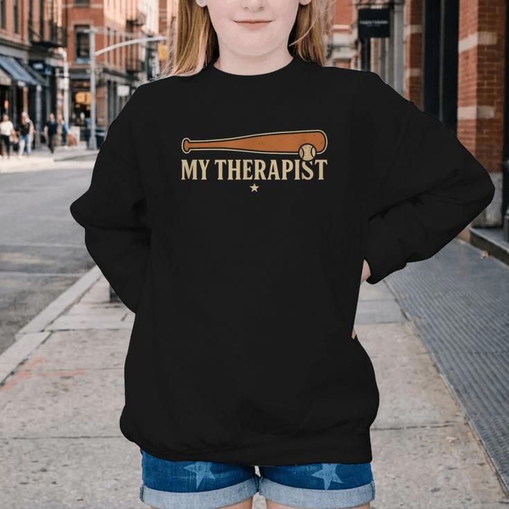 Baseball Tee My Therapist Bat Men Women Kids Youth Crewneck Sweatshirt