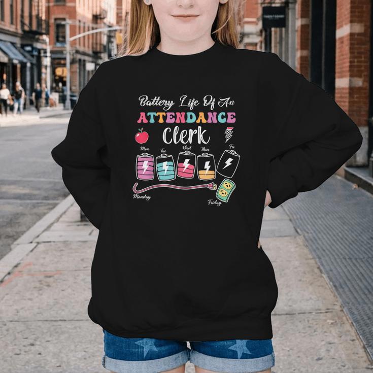 Battery Life Of An Attendance Clerk Back To School Youth Crewneck Sweatshirt
