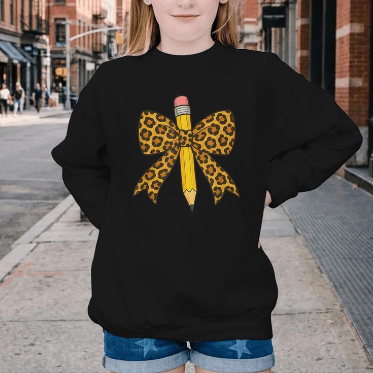 Bow Pencil Leopard First Day Of School Back To School Youth Crewneck Sweatshirt