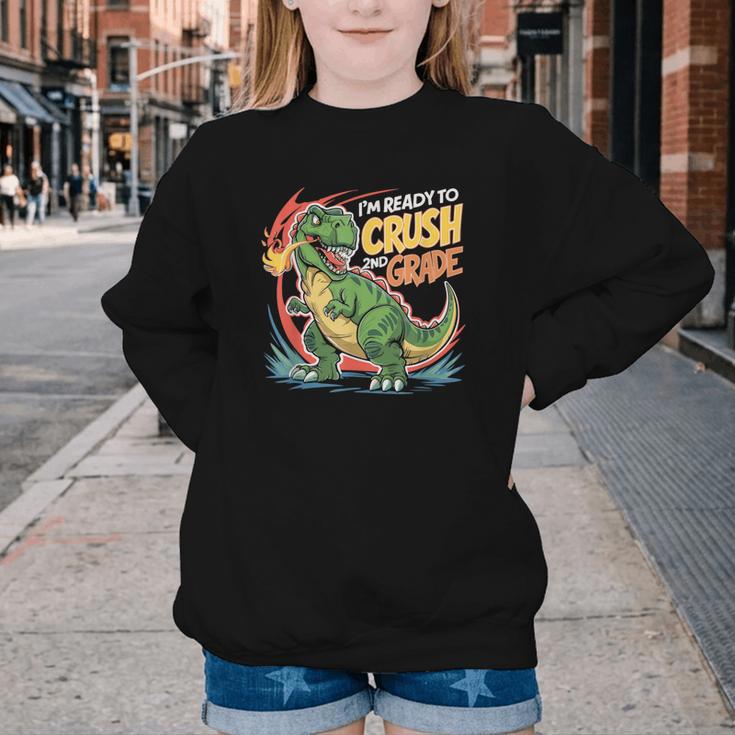 Boy Kid Ready To Crush 2nd Grade Dinosaur Back To School Youth Crewneck Sweatshirt Boy Kid Ready To Crush 2nd Grade Dinosaur Back To School Youth Crewneck Sweatshirt