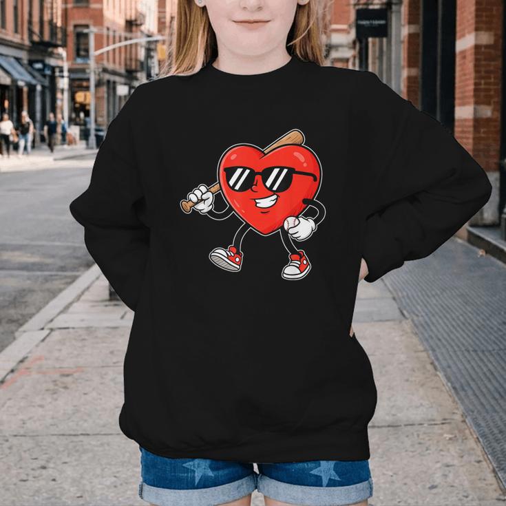 Boy Valentines Day Heart Love Baseball Boys Men Kids Youth Crewneck Sweatshirt