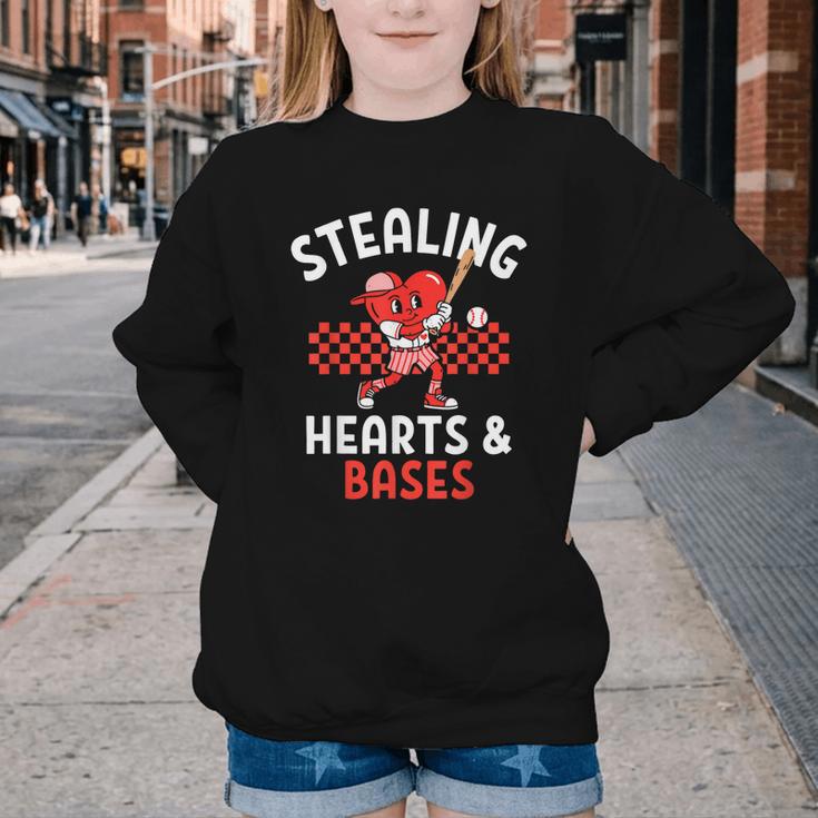 Boys Baseball Valentines Day Stealing Hearts Valentine Kids Youth Crewneck Sweatshirt Boys Baseball Valentines Day Stealing Hearts Valentine Kids Youth Crewneck Sweatshirt