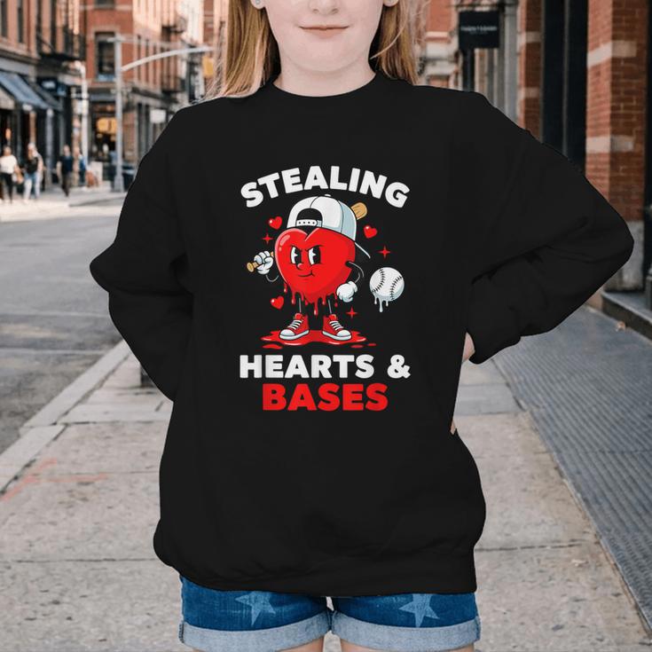 Boys Valentines Baseball Drip Icecream Stealing Hearts Kids Youth Crewneck Sweatshirt