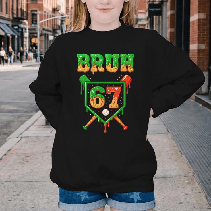 Bruh 67 Baseball Christmas Gingerbread Drip Number 67 Player Youth Crewneck Sweatshirt