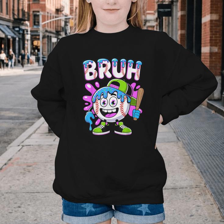 Bruh Baseball Drip Boys Youth Ice Cream Dripping Baseball Youth Crewneck Sweatshirt Bruh Baseball Drip Boys Youth Ice Cream Dripping Baseball Youth Crewneck Sweatshirt