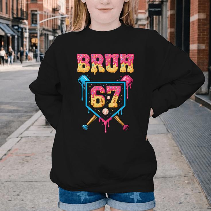 Bruh Baseball Ice Cream Drip Number 67 Player 67th Birthday Youth Crewneck Sweatshirt