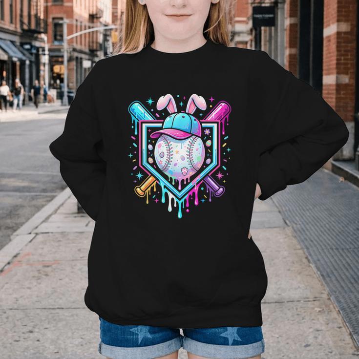 Bunny Baseball Hat With Ice Cream Easter Day Boys Kids Girls Youth Crewneck Sweatshirt