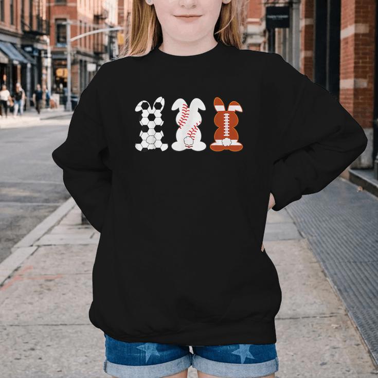 Bunny Football Baseball Sport Easter Day Youth Crewneck Sweatshirt