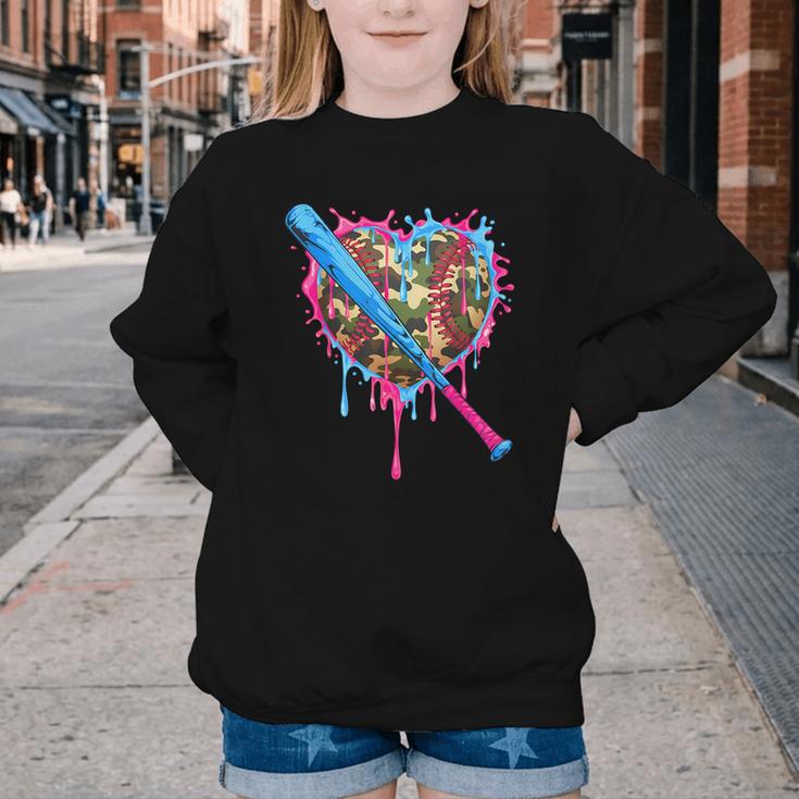 Camo Baseball Heart Drip Valentine Baseball Icecream Boys Youth Crewneck Sweatshirt Camo Baseball Heart Drip Valentine Baseball Icecream Boys Youth Crewneck Sweatshirt