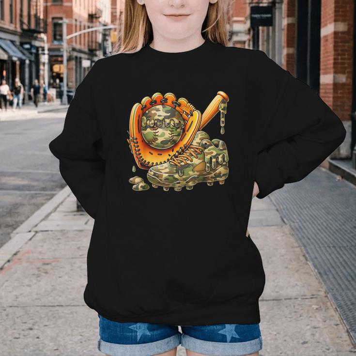 Camo Ice Cream Drip Baseball Stuff Baseball Drip Boys Youth Crewneck Sweatshirt Camo Ice Cream Drip Baseball Stuff Baseball Drip Boys Youth Crewneck Sweatshirt