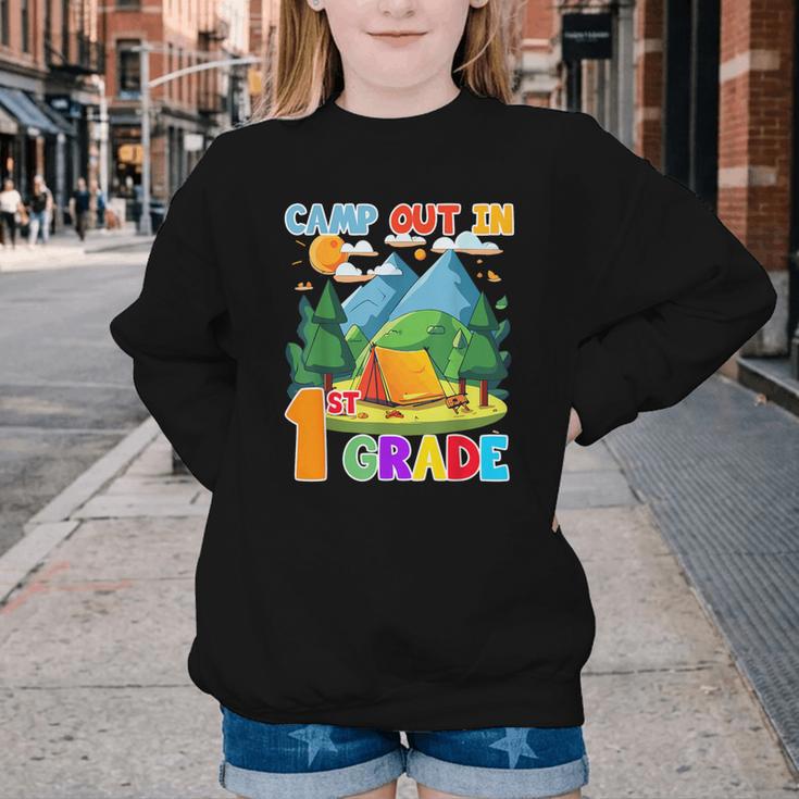 Camp Out In 1st Grade Back To School For Camping Lover Youth Crewneck Sweatshirt Camp Out In 1st Grade Back To School For Camping Lover Youth Crewneck Sweatshirt