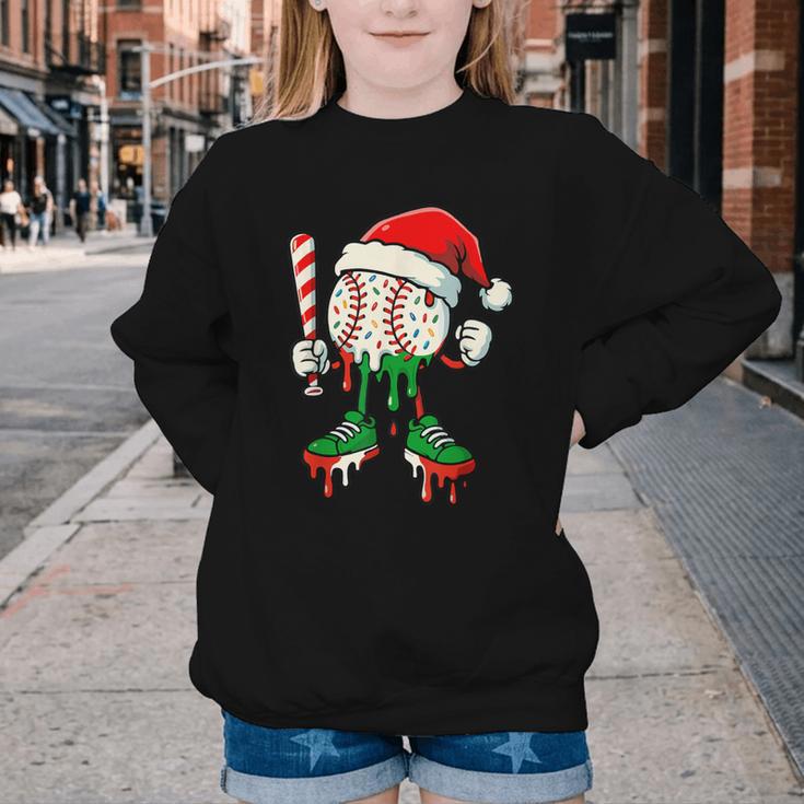 Christmas Baseball Drip For Boys Ice Cream Drip Baseball Youth Crewneck Sweatshirt