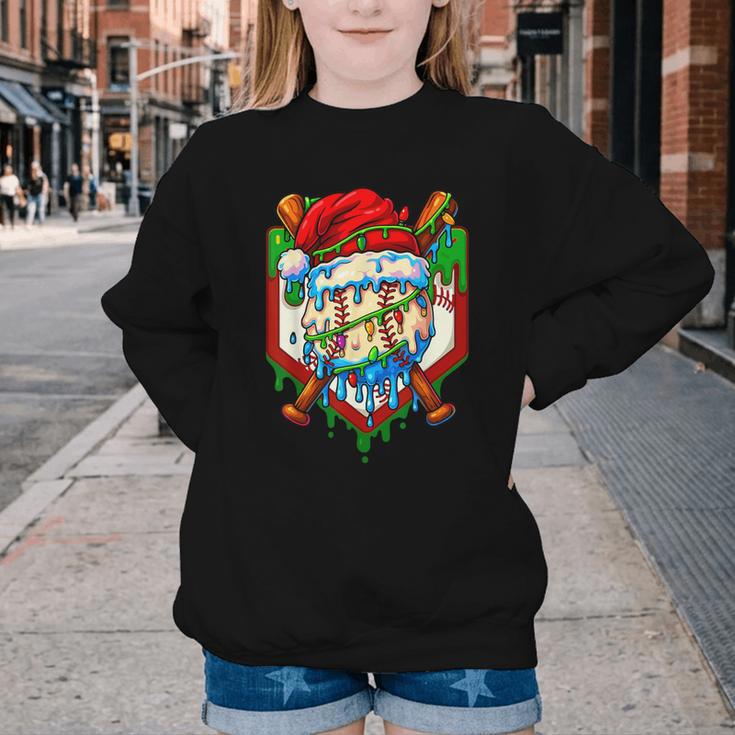 Christmas Baseball Ice Cream Drip Santa Baseball Player Kids Youth Crewneck Sweatshirt Christmas Baseball Ice Cream Drip Santa Baseball Player Kids Youth Crewneck Sweatshirt