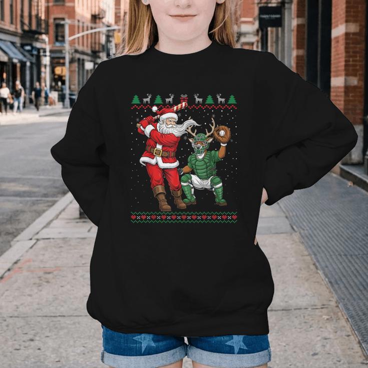 Christmas Santa Baseball Ugly Sweater Youth Crewneck Sweatshirt