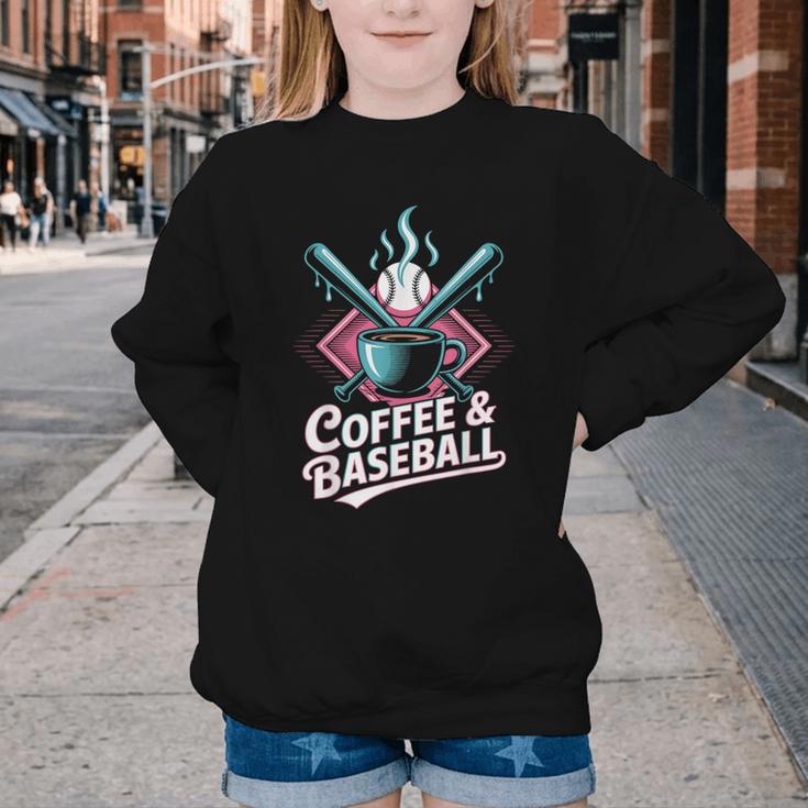 Coffee And Baseball Baseball Player Youth Crewneck Sweatshirt