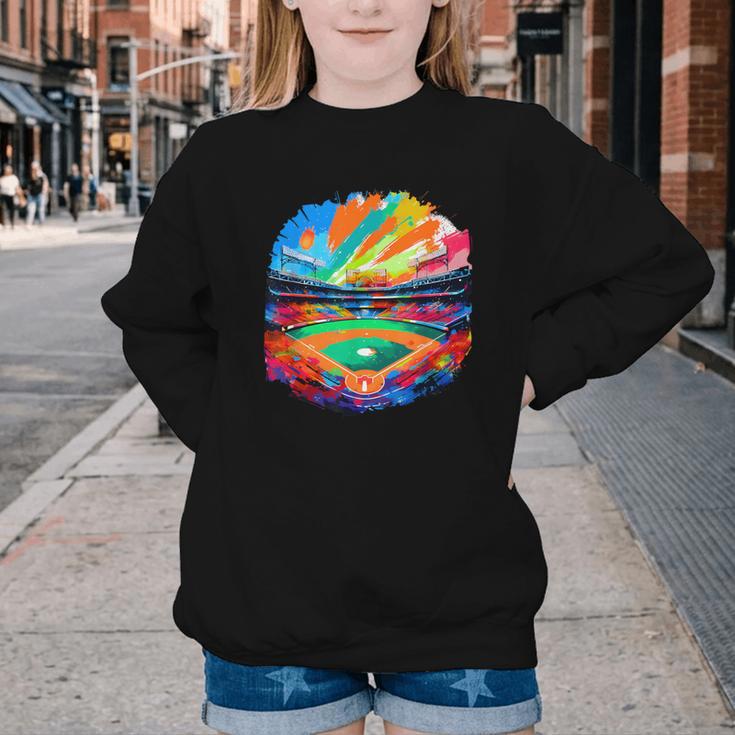 Colorful Baseball Field Home Run Baseball Player Fans Youth Crewneck Sweatshirt Colorful Baseball Field Home Run Baseball Player Fans Youth Crewneck Sweatshirt