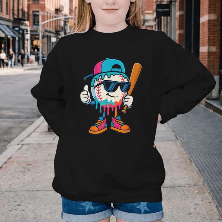 Cool Baseball Drip For Boys Ice Cream Drip Baseball Kids Youth Crewneck Sweatshirt