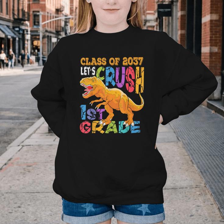 Crush 1st Grade Dinosaur Back To School Class Of 2037 Boy Youth Crewneck Sweatshirt