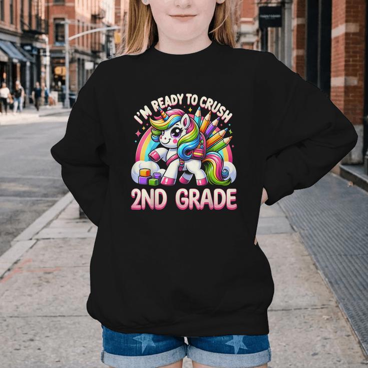Crush 2nd Grade Girls Back To School Unicorn First Day Cute Youth Crewneck Sweatshirt Crush 2nd Grade Girls Back To School Unicorn First Day Cute Youth Crewneck Sweatshirt