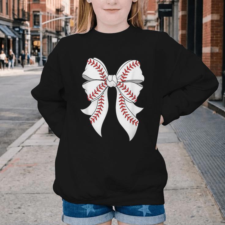 Cute Baseball Coquette Bow For Women Girls Baseball Mama Mom Youth Crewneck Sweatshirt Cute Baseball Coquette Bow For Women Girls Baseball Mama Mom Youth Crewneck Sweatshirt
