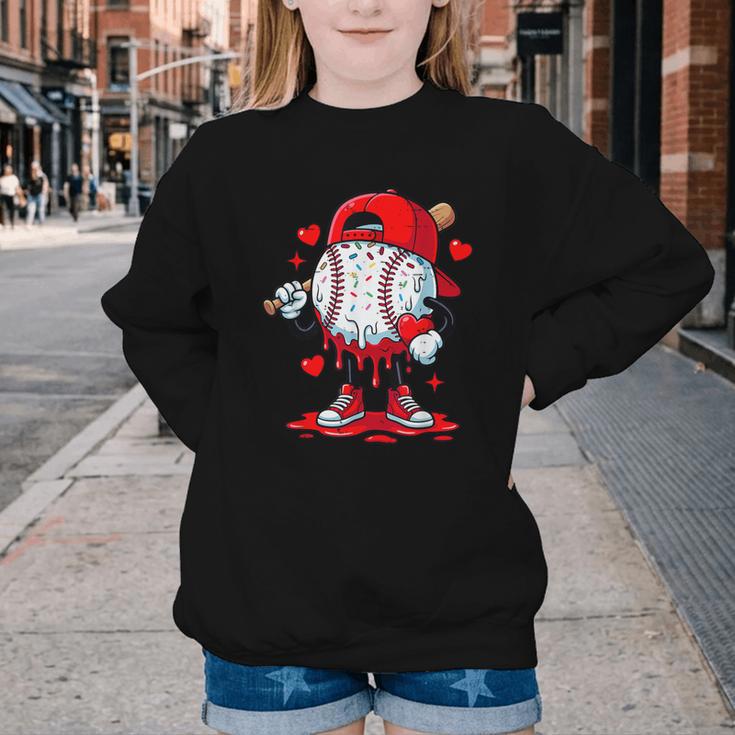 Cute Game Day Baseball Ice Cream Drip Valentine Love XOXO Youth Crewneck Sweatshirt Cute Game Day Baseball Ice Cream Drip Valentine Love XOXO Youth Crewneck Sweatshirt