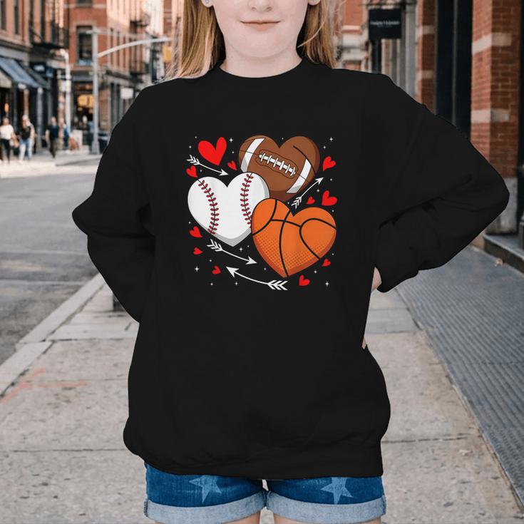 Cute Heart Baseball Basketball Football Valentine Boy Men Youth Crewneck Sweatshirt