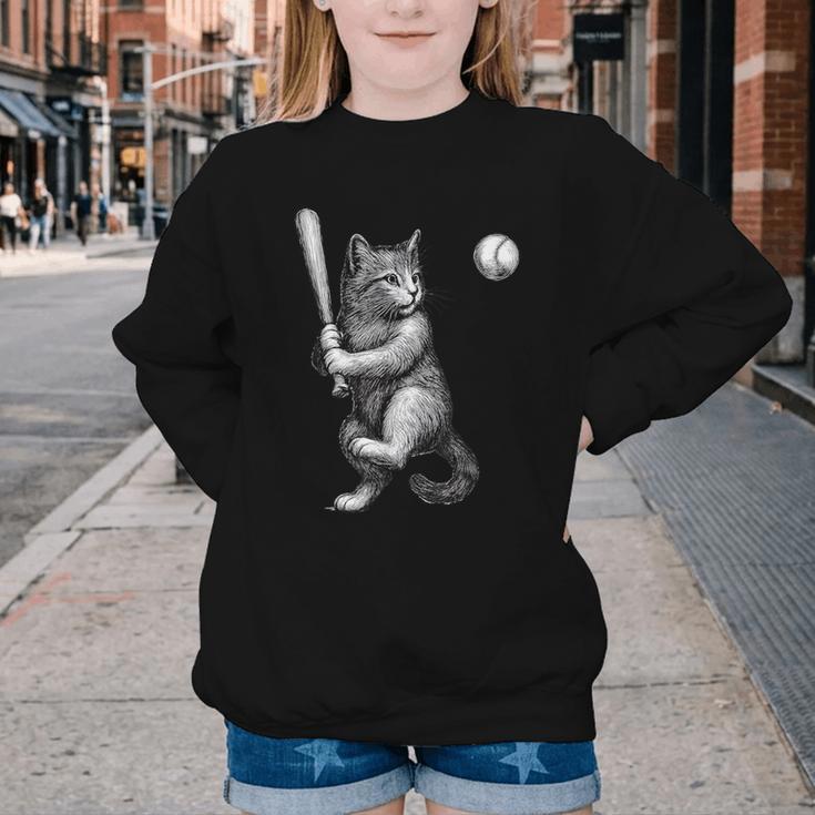 Cute Kitten Playing Baseball Hitter Bat Cool Baseball Cat Youth Crewneck Sweatshirt Cute Kitten Playing Baseball Hitter Bat Cool Baseball Cat Youth Crewneck Sweatshirt