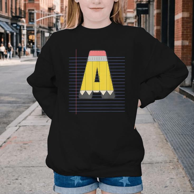 Cute Yellow School Pencil Alphabet Letter A Back To School Youth Crewneck Sweatshirt Cute Yellow School Pencil Alphabet Letter A Back To School Youth Crewneck Sweatshirt