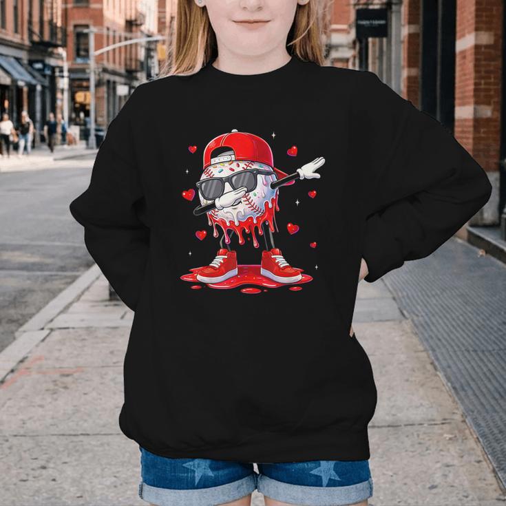 Dabbing Baseball Drip Ice Cream Youth Boy Valentines Day Youth Crewneck Sweatshirt