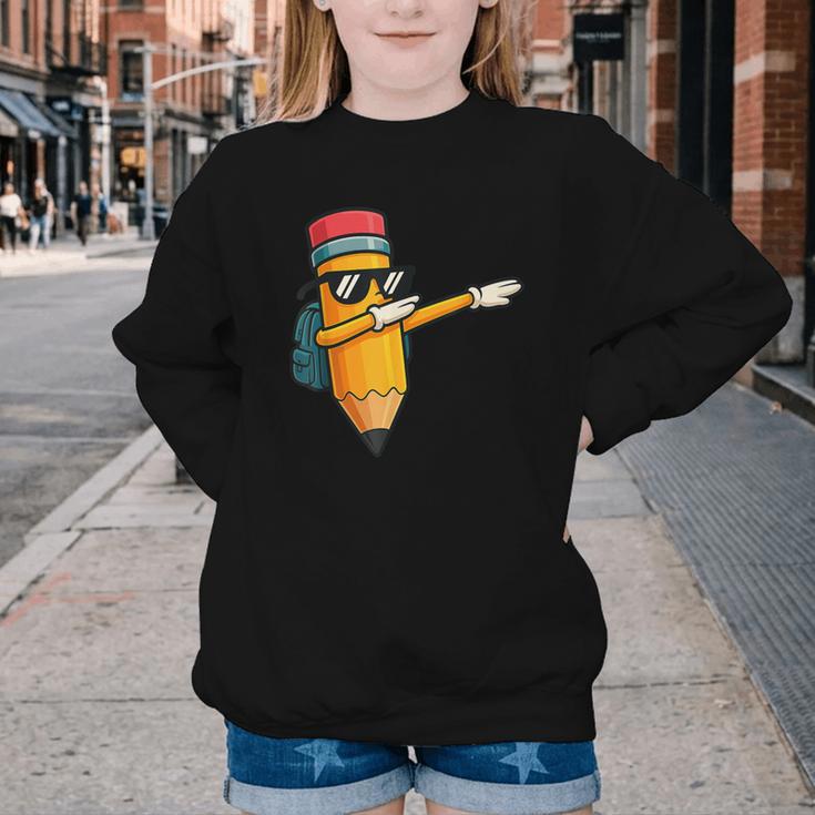 Dabbing Pencil Dancing Back To School First Day Student Boys Youth Crewneck Sweatshirt