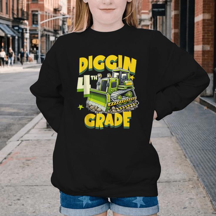 Diggin 4th Grade Bulldozer Back To School Youth Crewneck Sweatshirt