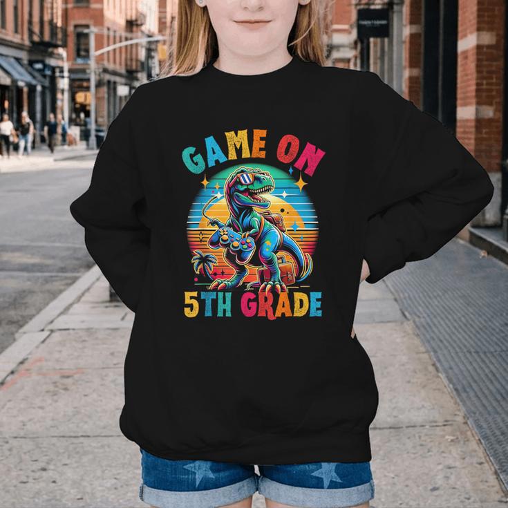 Dinosaur Video Games Back To School 5th Grade Boys Gamer Youth Crewneck Sweatshirt Dinosaur Video Games Back To School 5th Grade Boys Gamer Youth Crewneck Sweatshirt