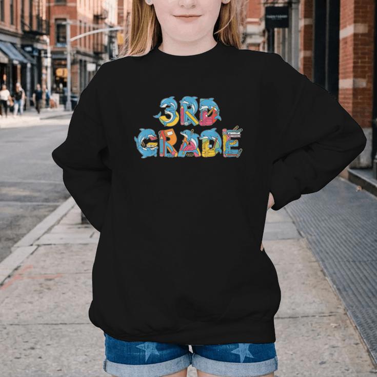 Dolphin Third Grade Back To School Kids Boys Girls Youth Crewneck Sweatshirt Dolphin Third Grade Back To School Kids Boys Girls Youth Crewneck Sweatshirt