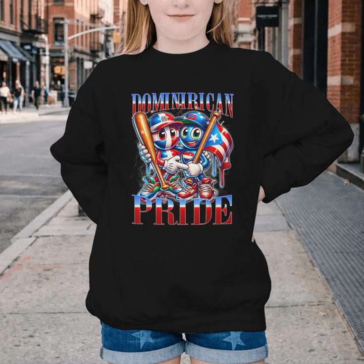Dominican Puerto Rican Pride Baseball Flag Unity Youth Crewneck Sweatshirt