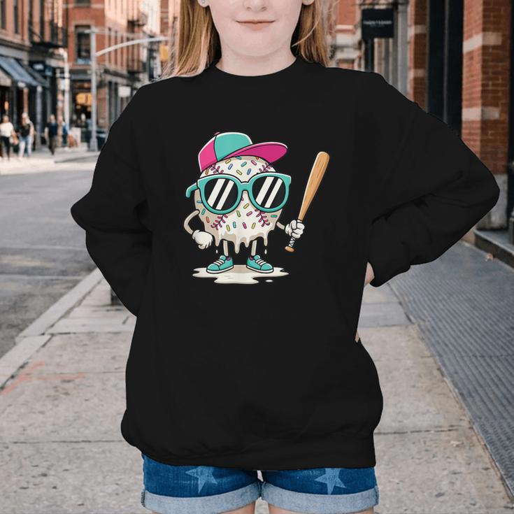 Dripping Baseball Baseball Lover Player Baseballer Youth Crewneck Sweatshirt