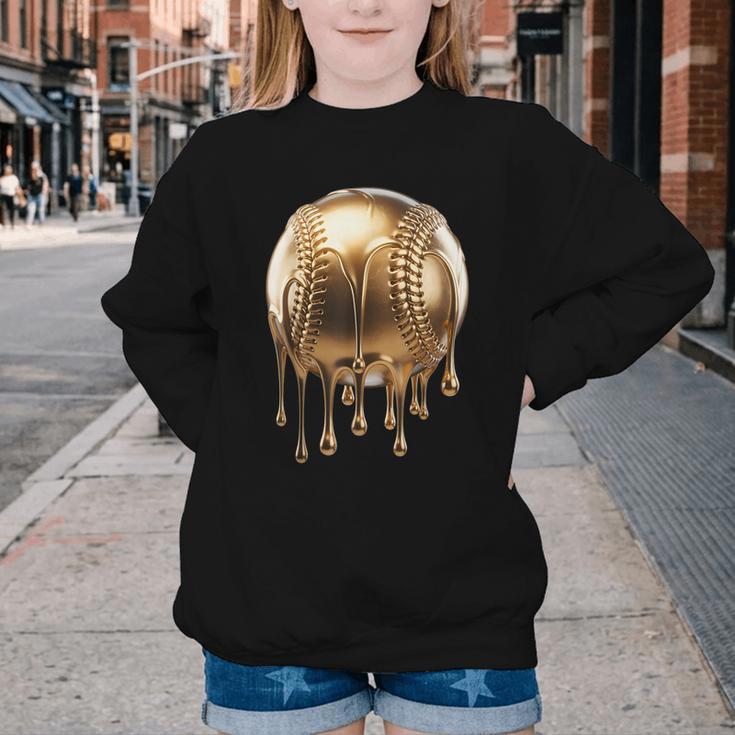 Dripping Gold Drip Baseball Game Day Player Coach Baller Youth Crewneck Sweatshirt