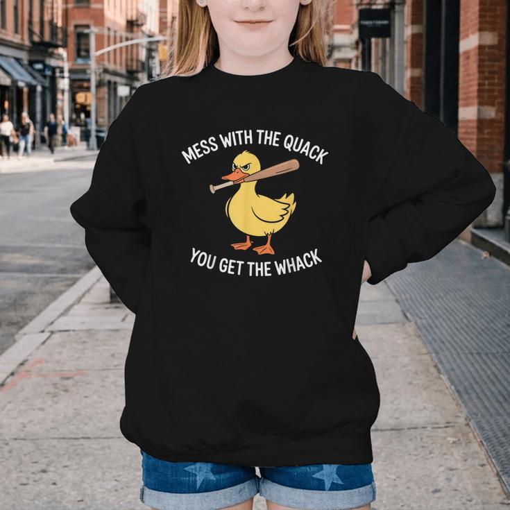 Duck And Baseball Bat Mess With The Quack You Get Whack Youth Crewneck Sweatshirt