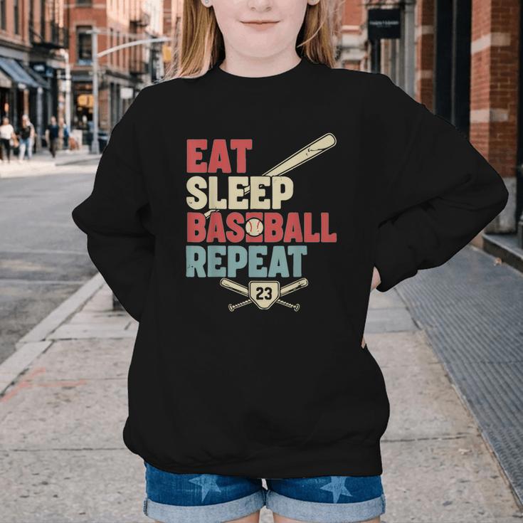 Eat Sleep Baseball Repeat Bat Ball Player Fan Youth Crewneck Sweatshirt