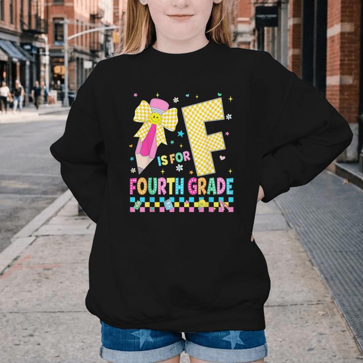 F Is For Fourth Grade Back To School Pencil Bow 4th Grade Youth Crewneck Sweatshirt