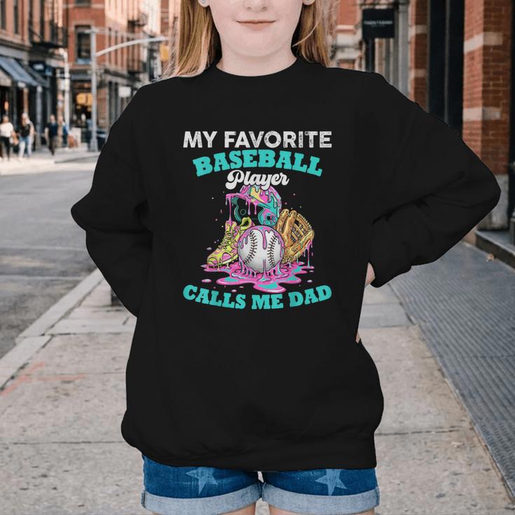 My Favorite Baseball Player Calls Me Dad Ice Cream Drip Youth Crewneck Sweatshirt