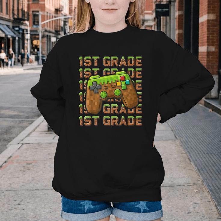 First Day Of 1st Grade Level Begins Back To School Girl Boy Youth Crewneck Sweatshirt First Day Of 1st Grade Level Begins Back To School Girl Boy Youth Crewneck Sweatshirt