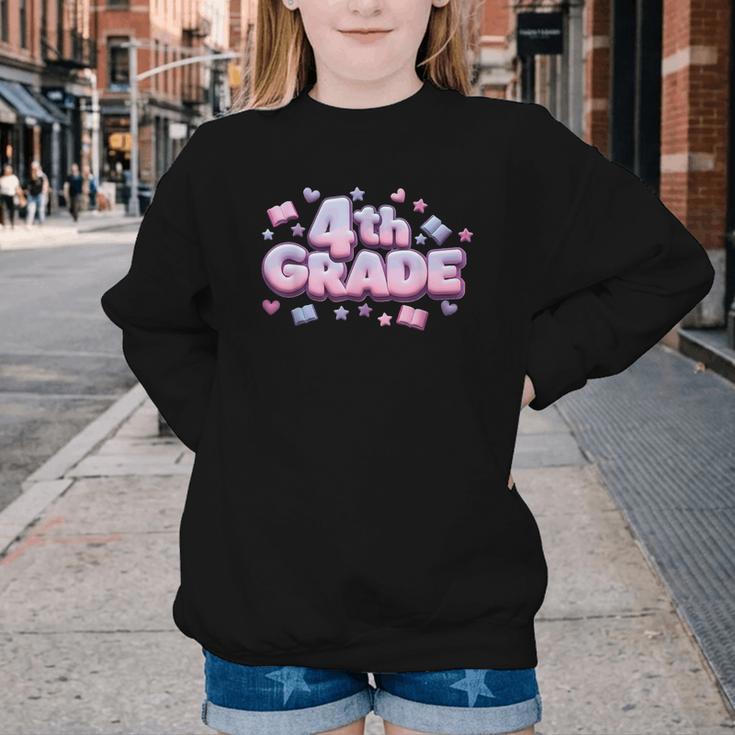 First Day Of 4th Grade Girls Coquette Bow Back To School Youth Crewneck Sweatshirt First Day Of 4th Grade Girls Coquette Bow Back To School Youth Crewneck Sweatshirt