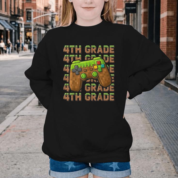 First Day Of 4th Grade Level Begins Back To School Girl Boy Youth Crewneck Sweatshirt